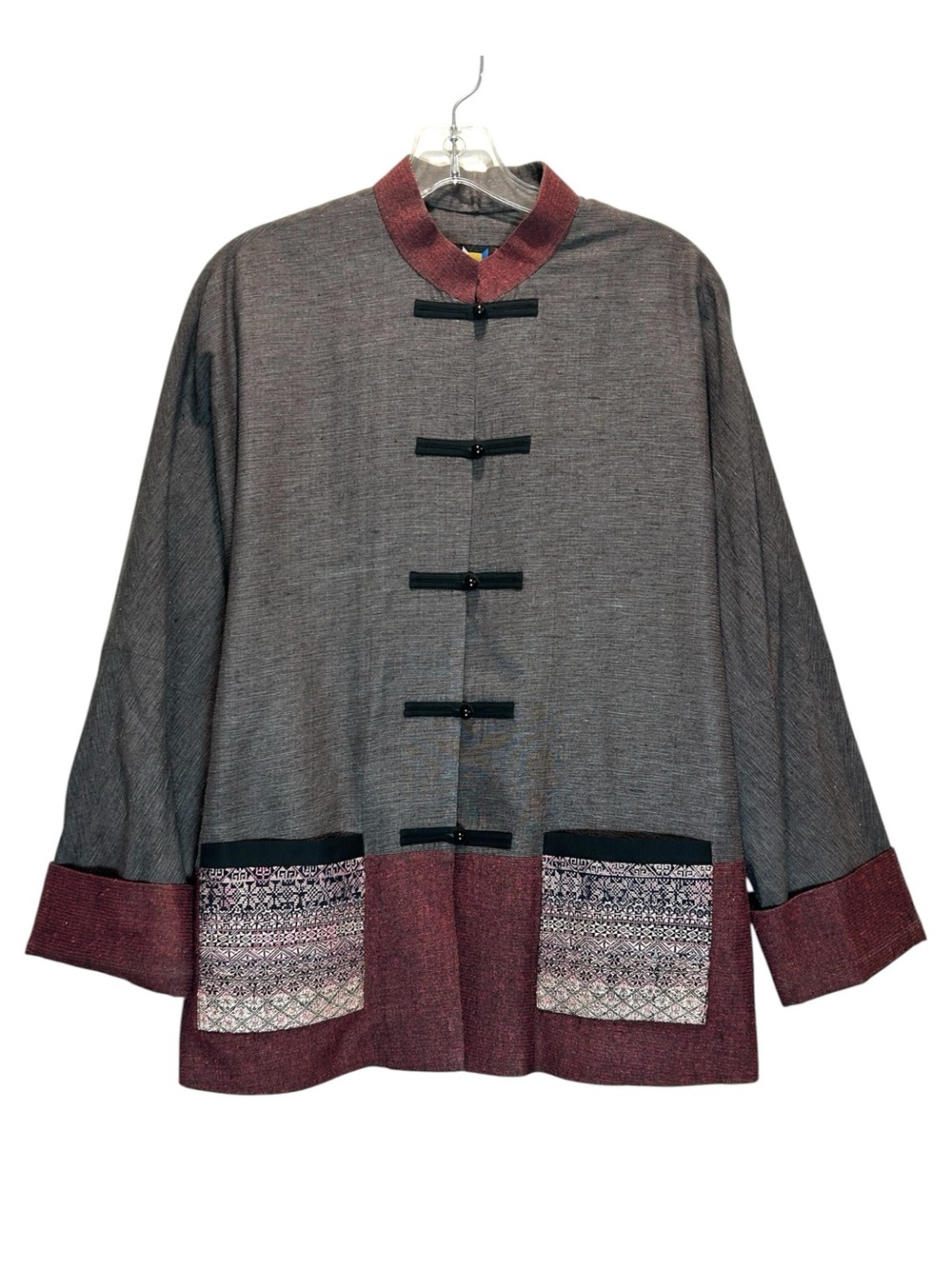 VTG Five Colors of the Earth Asian Silk Jacket w/ Antique Embroidery - Large